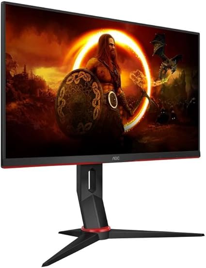 AOC 24G2U5/BK Monitor da Gaming Flat 23.8" IPS, Frameless, FHD 1920 x 1080 a 75 Hz, Tempo di Risposta 1 msec/MPRT, 2 x HDMI, 1 DP, 4 x USB, Speaker, Regolabile in Altezza, FreeSync, Nero/Rosso