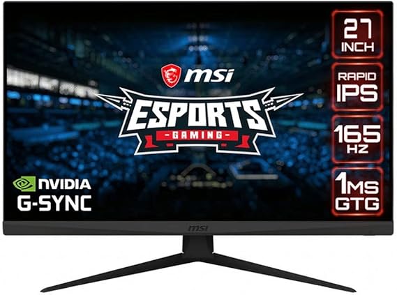 MSI Optix G273QF Esports Gaming IPS Monitor - 27 inch, 16:9 WQHD (2560x1440), Rapid IPS, 165Hz, 1ms GTG Response Time, G-SYNC Compatible, Less Blue Light, VESA Mounting, Display Port, HDMI, Black