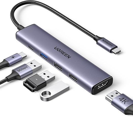 UGREEN Revodok 105 Hub USB C HDMI 4K PD 100W Carica 5 in 1 Adattatore Type C Docking Station Compatibile con MacBook Pro Air M3 M2 M1, iPad, iPhone 16 Plus Max, Galaxy S24