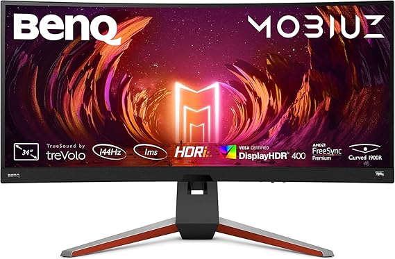 BenQ MOBIUZ EX3415R Monitor Curvo Gaming (34 pollici, IPS, Ultrawide, 2K, 144 Hz, 1ms, HDR 400, FreeSync Premium Pro, telecomando)