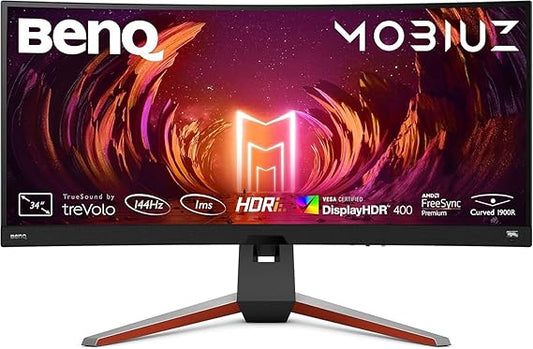 BenQ MOBIUZ EX3415R Monitor Curvo Gaming (34 pollici, IPS, Ultrawide, 2K, 144 Hz, 1ms, HDR 400, FreeSync Premium Pro, telecomando)