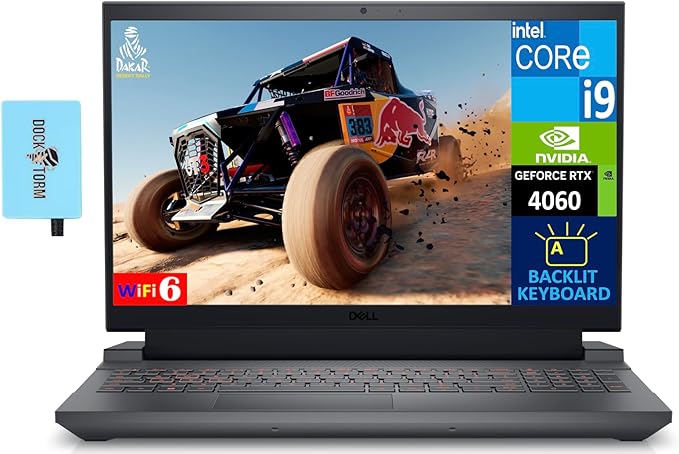 Dell G15 5530 Gaming Laptop 15,6" 165Hz FHD Display (Intel i9-13900HK, NVIDIA GeForce RTX 4060 8GB, 32GB DDR5, 1TB SSD, Backlit KB, WiFi 6, Webcam, Bluetooth 5.2, Win 11 Home) w/DKZ USB Port Expander