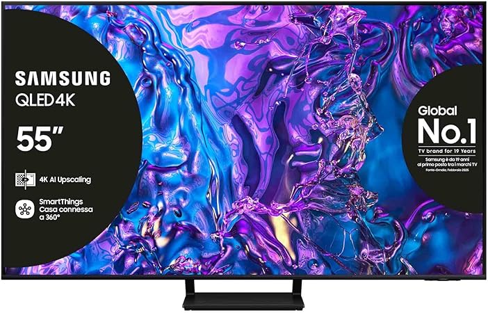Samsung TV QE55Q70DATXZT QLED 4K, Smart TV 55" Quantum processor 4K, AirSlim, DVBT-2, Q-Symphony & OTS Lite, Integrato con Alexa e Bixby, compatibile con Google Assistant, Black 2024