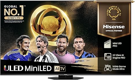 Hisense TV 65" Mini-LED 165Hz 4K 2025 65U8Q, Octagonal Stand, Dolby Atmos Multi-Channel Surround 4.1.2, Smart TV VIDAA U9 con 1000+APP, Dolby Vision IQ, HDR 10+, 165Hz Game Mode Ultra, Alexa Built-in
