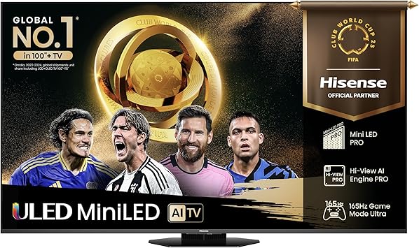 Hisense TV 65" Mini-LED 165Hz 4K 2025 65U8Q, Octagonal Stand, Dolby Atmos Multi-Channel Surround 4.1.2, Smart TV VIDAA U9 con 1000+APP, Dolby Vision IQ, HDR 10+, 165Hz Game Mode Ultra, Alexa Built-in