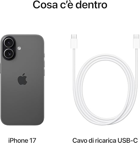 Apple iPhone 17 256 GB: display 6,3" con ProMotion, chip A19, fotocamera frontale Center Stage per selfie di gruppo più facili, più resistenza ai graffi, un giorno intero di batteria; Nero