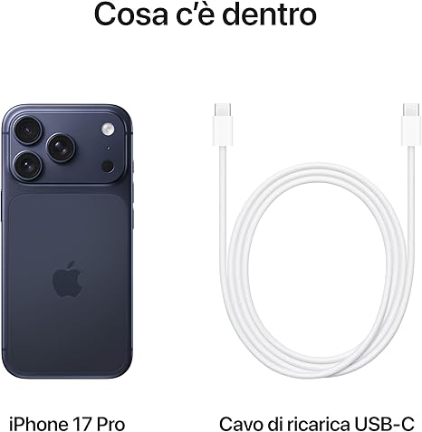 Apple iPhone 17 Pro 256 GB: display 6,3", ProMotion fino a 120Hz, chip A19 Pro, autonomia senza precedenti, sistema di fotocamere Pro Fusion con fotocamera frontale Center Stage; Blu profondo