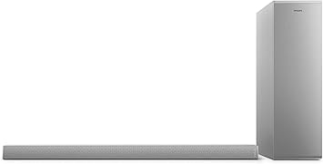 PHILIPS AUDIO B6405/10 Soundbar Altoparlante Bluetooth con Subwoofer Wireless, 2.1 Canali, 140 W, Dolby Audio, HDMI ARC, Design sottile con Staffa per Montaggio a Parete, Argento