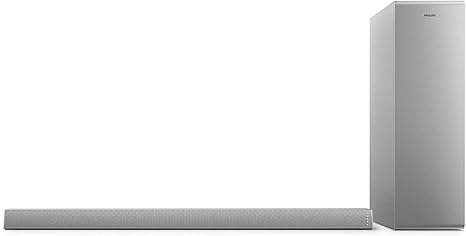 PHILIPS AUDIO B6405/10 Soundbar Altoparlante Bluetooth con Subwoofer Wireless, 2.1 Canali, 140 W, Dolby Audio, HDMI ARC, Design sottile con Staffa per Montaggio a Parete, Argento