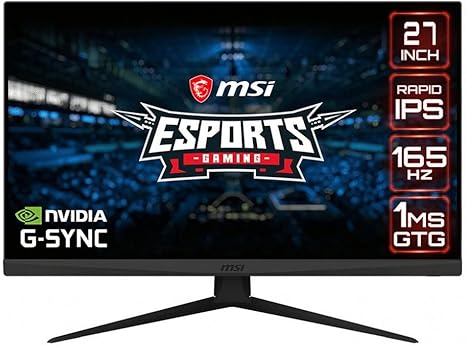 MSI Optix G273QF Esports Gaming IPS Monitor - 27 inch, 16:9 WQHD (2560x1440), Rapid IPS, 165Hz, 1ms GTG Response Time, G-SYNC Compatible, Less Blue Light, VESA Mounting, Display Port, HDMI, Black