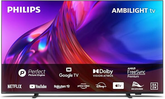 PHILIPS TV 4K LED Ambilight|PUS8518|55 Pollici|TVUHD |60Hz|Processore P5 Perfect Picture|HDR10+|Google TV|Dolby Atmos|Altoparlanti 20W|Supporto TV|Prime|Netflix|YouTube|Assistente Google|Alexa|