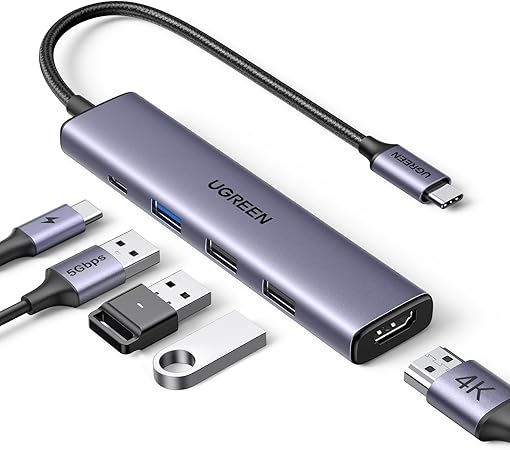 UGREEN Revodok 105 Hub USB C HDMI 4K PD 100W Carica 5 in 1 Adattatore Type C Docking Station Compatibile con MacBook Pro Air M3 M2 M1, iPad, iPhone 16 Plus Max, Galaxy S24