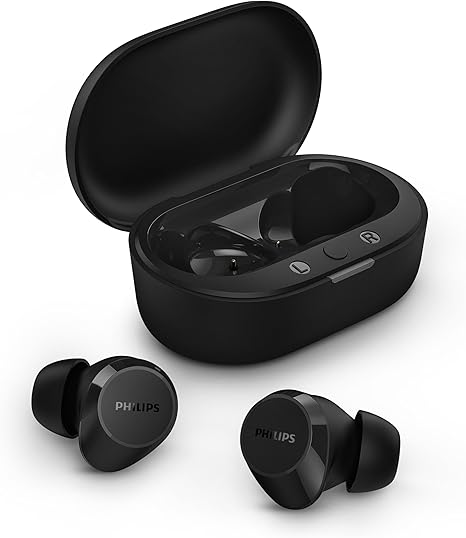 Philips TAT1209BK Cuffie auricolari Bluetooth True Wireless - Auricolari piccoli, Valore importante, Audio naturale con bassi dinamici, Chiamate chiare y Alloggiamento per ricarica tascabile - Nero