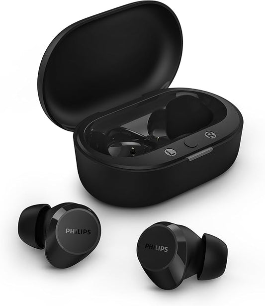 Philips TAT1209BK Cuffie auricolari Bluetooth True Wireless - Auricolari piccoli, Valore importante, Audio naturale con bassi dinamici, Chiamate chiare y Alloggiamento per ricarica tascabile - Nero