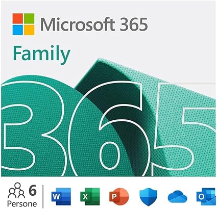 Microsoft 365 Family - Fino a 6 persone - Per PC/Mac/tablet/cellulari - Abbonamento di 12 mesi - codice digitale