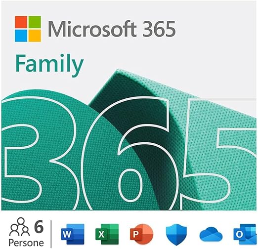 Microsoft 365 Family - Fino a 6 persone - Per PC/Mac/tablet/cellulari - Abbonamento di 12 mesi - codice digitale