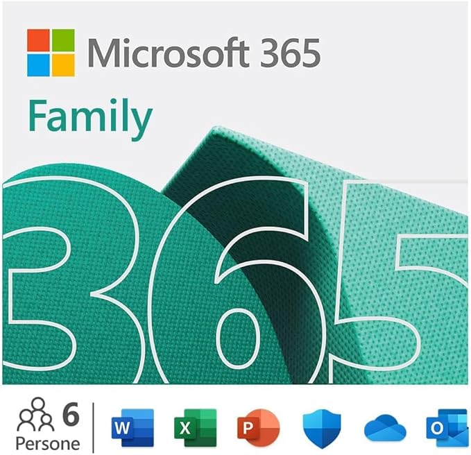 Microsoft 365 Family - Fino a 6 persone - Per PC/Mac/tablet/cellulari - Abbonamento di 12 mesi - codice digitale