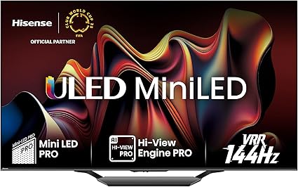 Hisense TV 55" Mini-LED 4K 55U72NQ, Smart TV VIDAA U7, Dolby Vision IQ, HDR 10+ Adaptive, 144Hz Game Mode PRO, Alexa Built-in, VIDAA Voice, Tuner DVB-T2/S2 HEVC 10, lativù 4K, 55'', 2024 U7 144Hz