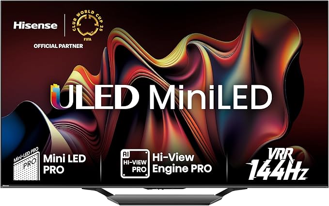 Hisense TV 55" Mini-LED 4K 55U72NQ, Smart TV VIDAA U7, Dolby Vision IQ, HDR 10+ Adaptive, 144Hz Game Mode PRO, Alexa Built-in, VIDAA Voice, Tuner DVB-T2/S2 HEVC 10, lativù 4K, 55'', 2024 U7 144Hz