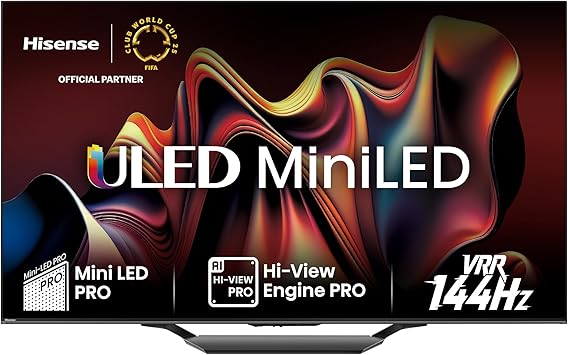 Hisense TV 55" Mini-LED 4K 55U72NQ, Smart TV VIDAA U7, Dolby Vision IQ, HDR 10+ Adaptive, 144Hz Game Mode PRO, Alexa Built-in, VIDAA Voice, Tuner DVB-T2/S2 HEVC 10, lativù 4K, 55'', 2024 U7 144Hz