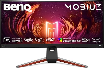 BenQ MOBIUZ EX3415R Monitor Curvo Gaming (34 pollici, IPS, Ultrawide, 2K, 144 Hz, 1ms, HDR 400, FreeSync Premium Pro, telecomando)