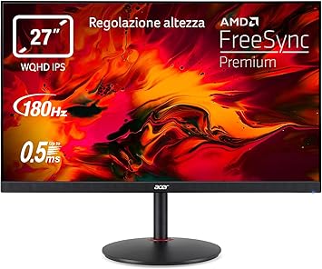 ACER Nitro (XV272UV3bmiiprx) 27" QHD Gaming Monitor 68,6 cm (27,0 Zoll), 180Hz DP/144Hz HDMI, 350nits, 1ms/0.5ms (GTG),