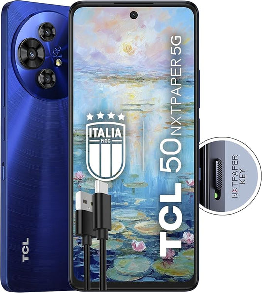 TCL 50 NXTPAPER 5G - Smartphone 5G Display 6.8" 120Hz Nxtpaper 3.0, 256GB, 16GB RAM (8GB+8GB virtual RAM), Tripla Camera 108Mpx, Android 14, Batt. 5010 mAh, Blue, cavo USB Type-c aggiuntivo