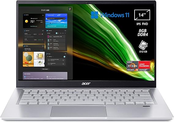 Acer Swift 3 SF314-43-R7ZF Pc Portatile, Notebook, Processore AMD Ryzen 5 5500U, RAM 8 GB DDR4, 512 GB PCIe NVMe SSD, Display 14" FHD IPS LED LCD, AMD Radeon, Windows 11 Home, Silver
