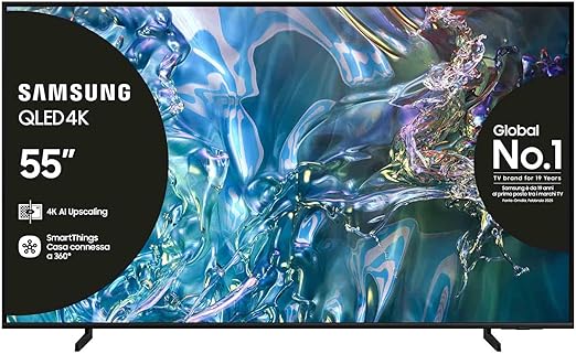Samsung TV QE55Q60DAUXZT QLED 4K, Smart TV 55" Quantum processor Lite 4K, AirSlim, DVBT-2, Q-Symphony & OTS Lite, Integrato con Alexa e Bixby, compatibile con Google Assistant, Titan Gray 2024