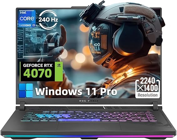 ASUS ROG Strix G16 Gaming Laptop, 16" FHD+ IPS Display, Intel i9-14900HX, RTX 4070, 32GB DDR5, 2TB SSD, 4-Zone RGB retroilluminato, Windows 11 Pro & Free Microsoft Office & External DVD Drive