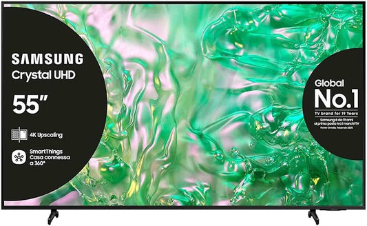 Samsung Smart TV 55" UE55DU8070UXZT, Crystal UHD 4K, 4K Upscaling, Airslim Design, DVBT-2, Q-Symphony & Adaptive Sound, Integrato con Bixby, comp con Alexa e Google Assistant, Black 2024