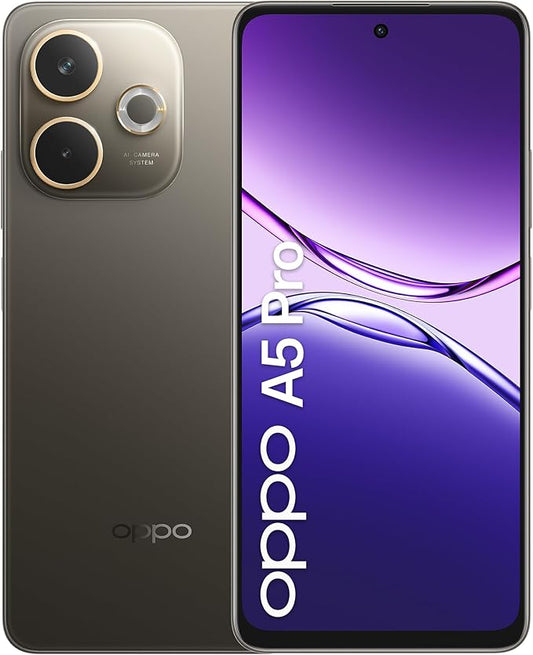 OPPO A5 Pro Smartphone, Foto AI 50MP, Frontale 8MP, Display 6.67” 90HZ LCD HD+, 5800mAh, RAM 8(Esp4GB/6GB/8GB)+ROM 256GB (esp1TB), IP69, Black Brown