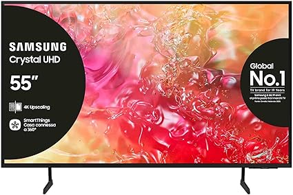 Samsung TV UE55DU7170UXZT LED 4K, Smart TV 55" Crystal Processor 4K, Slim Look, DVBT-2, Q-Symphony & OTS Lite, Integrato con Bixby, compatibile con Alexa e Google Assistant, Black 2024