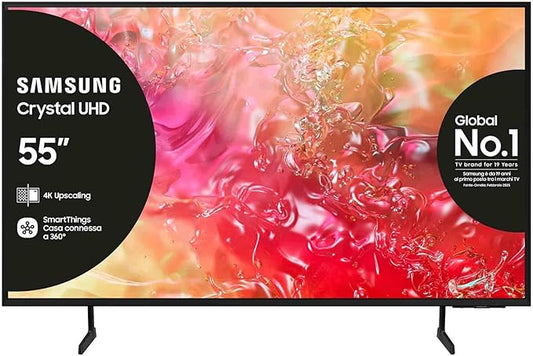 Samsung TV UE55DU7170UXZT LED 4K, Smart TV 55" Crystal Processor 4K, Slim Look, DVBT-2, Q-Symphony & OTS Lite, Integrato con Bixby, compatibile con Alexa e Google Assistant, Black 2024