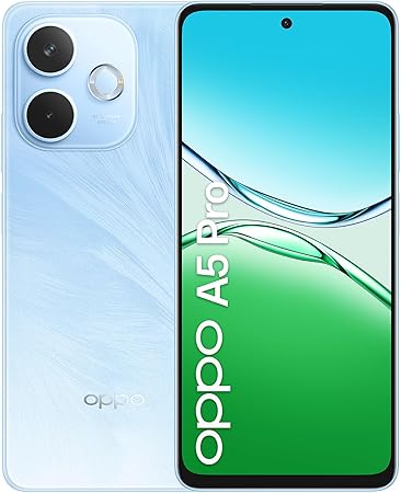 OPPO A5 Pro Smartphone, Foto AI 50MP, Frontale 8MP, Display 6.67” 90HZ LCD HD+, 5800mAh, RAM 8(Esp4GB/6GB/8GB)+ROM 256GB (esp1TB), IP69, Feather Blue