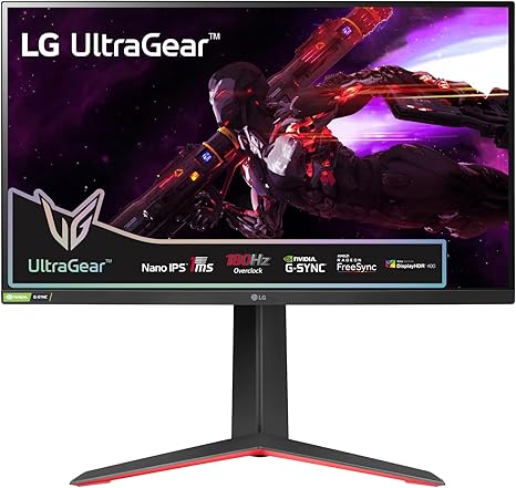 LG UltraGear Gaming Monitor 27GP850P-B, 27 Inch, 1440p, 180Hz O/C, 1ms GtG, Nano IPS Panel, Display HDR 400, AMD FreeSync Premium, NVIDIA G-SYNC, Smart Energy Saving, HDMI, Displayport, Black/Red