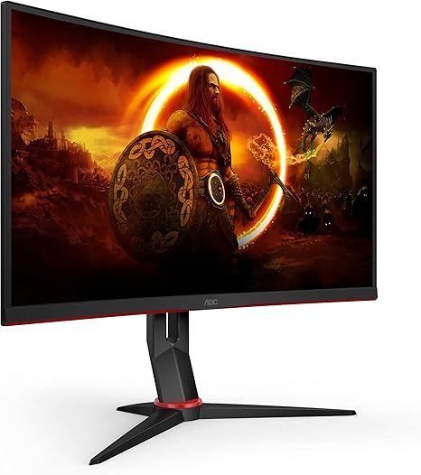 AOC Gaming C24G2U - Monitor curvo FHD da 24 pollici, 165 Hz, 1 ms, FreeSync Premium (1920 x 1080, HDMI, DisplayPort, hub) nero/rosso