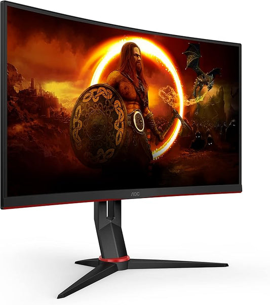 AOC Gaming C24G2U - Monitor curvo FHD da 24 pollici, 165 Hz, 1 ms, FreeSync Premium (1920 x 1080, HDMI, DisplayPort, hub) nero/rosso