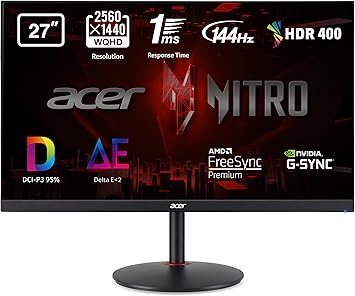 Acer Nitro XV272UPbmiiprzx LED Monitor Gaming FreeSync, 27", Display IPS 2K QHD, 144 Hz, 1 ms, HDMI 2.0, DP 1.4, USB3.0, Lum 350 (400 Peak) cd/m2, Speaker Integrati, Cavi HDMI, USB3.0 Inclusi