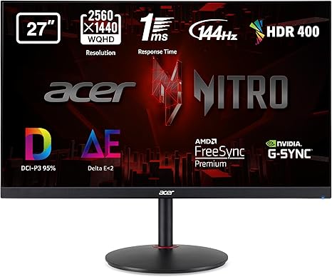 Acer Nitro XV272UPbmiiprzx LED Monitor Gaming FreeSync, 27", Display IPS 2K QHD, 144 Hz, 1 ms, HDMI 2.0, DP 1.4, USB3.0, Lum 350 (400 Peak) cd/m2, Speaker Integrati, Cavi HDMI, USB3.0 Inclusi
