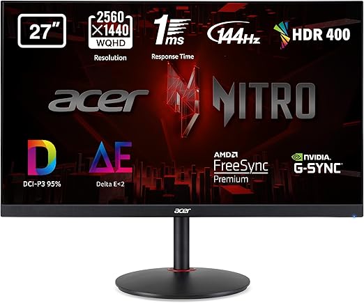 Acer Nitro XV272UPbmiiprzx LED Monitor Gaming FreeSync, 27", Display IPS 2K QHD, 144 Hz, 1 ms, HDMI 2.0, DP 1.4, USB3.0, Lum 350 (400 Peak) cd/m2, Speaker Integrati, Cavi HDMI, USB3.0 Inclusi