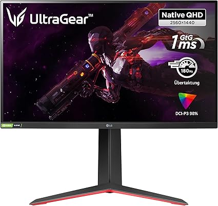 LG 27GP850 UltraGear Gaming Monitor 27" QHD NanoIPS 1ms HDR 400, 2560x1440, G-Sync Compatible e AMD FreeSync Premium Pro 180Hz, HDMI 2.0 (HDCP 2.2), Display Port 1.4, USB 3.0, AUX, Flicker Safe, Nero