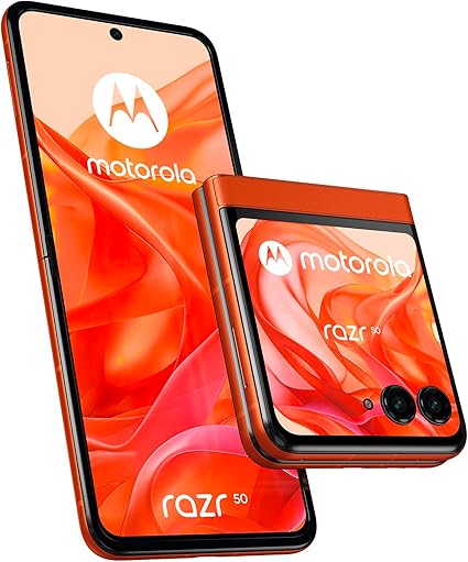 Motorola Razr 50 (8/256GB, AI, display esterno 3.6” pOLED, interno 6.9" pOLED, 50+13MP, selfie 32MP, MediaTek Dimensity 7300X, 4200mAh, ricarica 33W wireless 15W, Dual SIM, Android 14) Spritz Orange