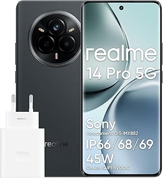 realme 14 pro 5G Smartphone, 12 + 512GB, MediaTek Dimensity 7300 Chipset, Fotocamera OIS da 50 MP, Display 3D curvo Vision da 6,77" a 120Hz, Batteria da 6000 mAh, grigio(Con adattatore)