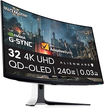 Alienware AW3225QF 32" 4K UHD 3840x2160 1700R Monitor Gaming Curvo, 240Hz, QD OLED, 0.03ms, NVIDIA G-SYNC Compatible, HDR, Dolby Vision, USB-C, DisplayPort, 2x HDMI, 4x USB