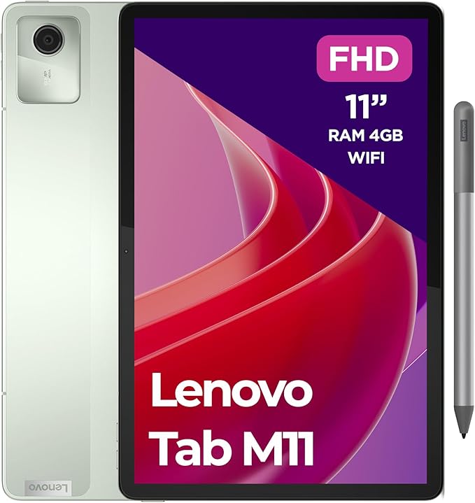 Lenovo Tab M11, Tablet Display 11" WUXGA (1920x1200), MediaTek Helio G88, RAM 4GB, 128GB, WiFi, Android 13 – Scocca in alluminio, Seafoam Green, Tab Pen Inclusa - Esclusiva GigaTech
