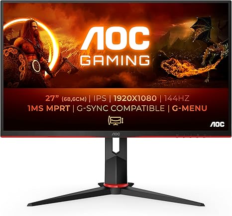AOC 27G2/BK, Display da gioco Full HD da 68.6 cm (27 pollici) (HDMI, DisplayPort, Free-Sync, tempo di reazione 1 ms, 144 Hz, 1920 x 1080), Nero/Rosso
