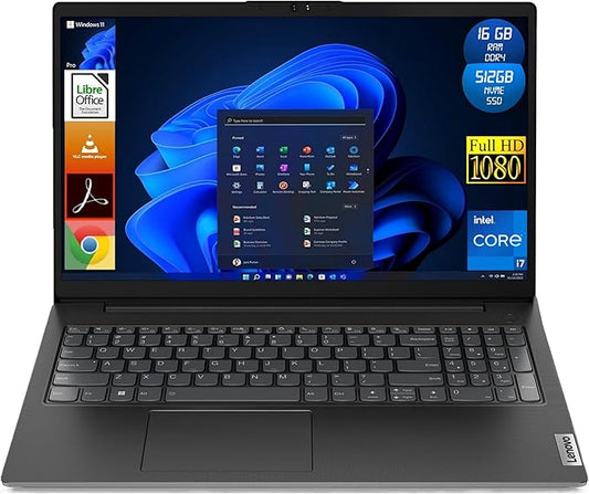 Lenovo Notebook, V15 G4, Display Laptop 15.6" Full HD, CPU Intel Core i7 di 13th Generazione, 16GB Ram DDR4, 512GB SSD NVMe, Windows 11 Pro, Libre Office, Portatile Pronto All'Uso