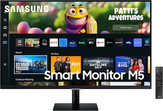 Samsung Smart Monitor M5, Flat 27'', 1920x1080 Full HD, Smart TV GigaTech Video, Netflix, Airplay, Mirroring, Office 365, Wireless Dex, Casse Integrate, IoT Hub, WiFi, HDMI