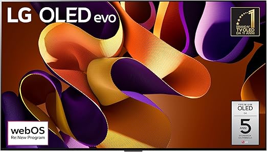 LG OLED evo 65'', Serie G4 2024, OLED65G45LW, Smart TV 4K, Staffa a muro inclusa, Processore α11, Brightness Booster Max, 60W, Dolby Vision, Wi-Fi 6, 4 HDMI 2.1 4K@144Hz, GSYNC, VRR, ThinQ AI, webOS24